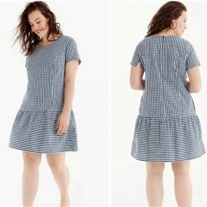 J. Crew x universal standard Poplin Drop Waist Gingham Plaid Blue White Dress 2X